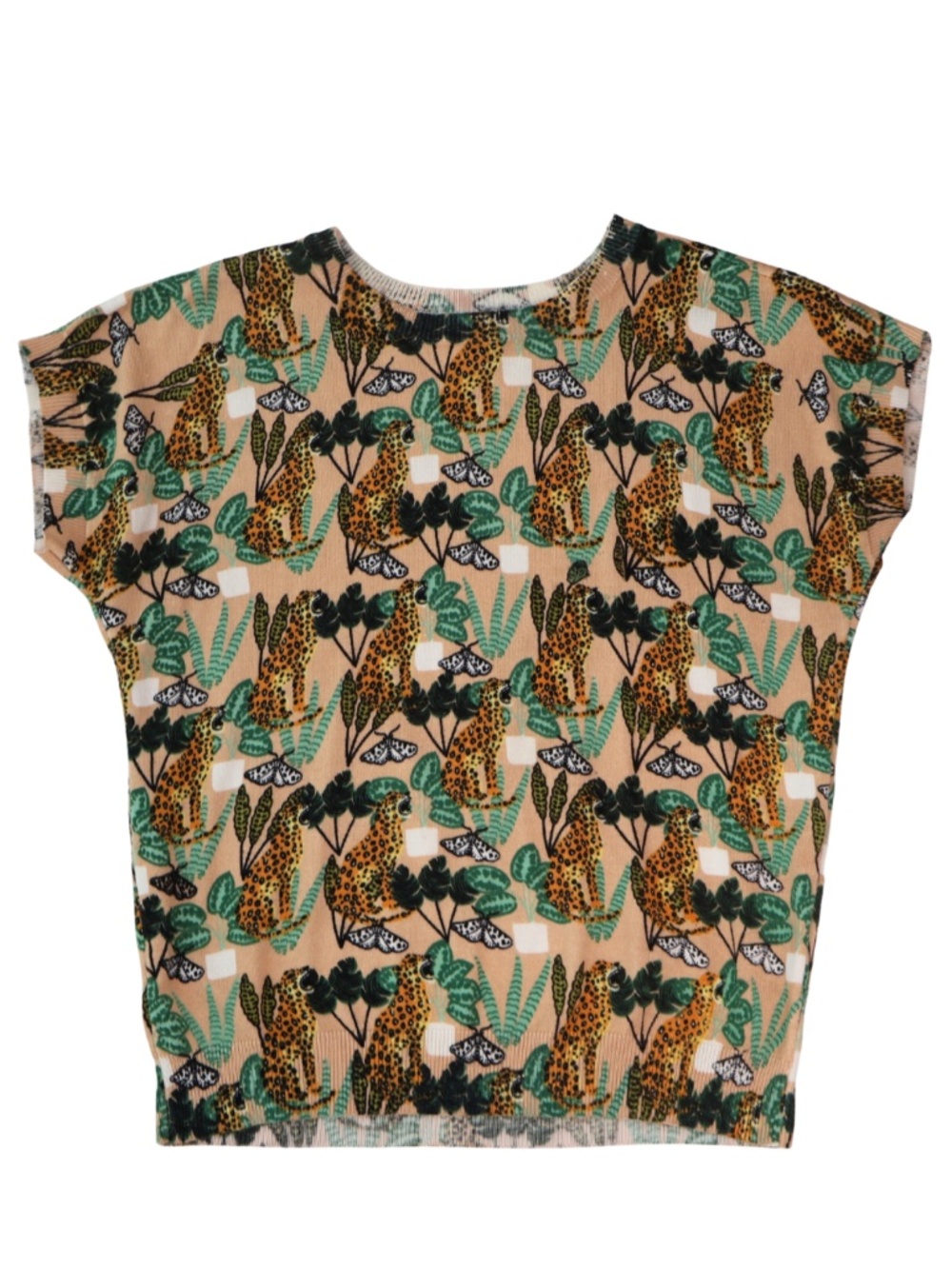 Pepaloves Leopard Jungle Print Top XS Dolman Sleeve Cheetah Botanical Novelty